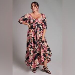 Anthropologie Floral Maxi Dress in Black and Pink